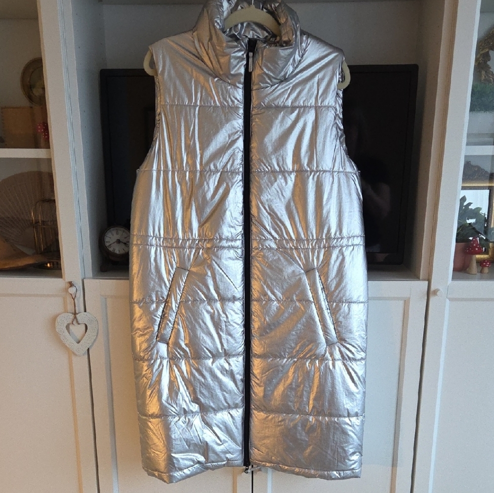 Metallic Silver Women's Puffer Vest